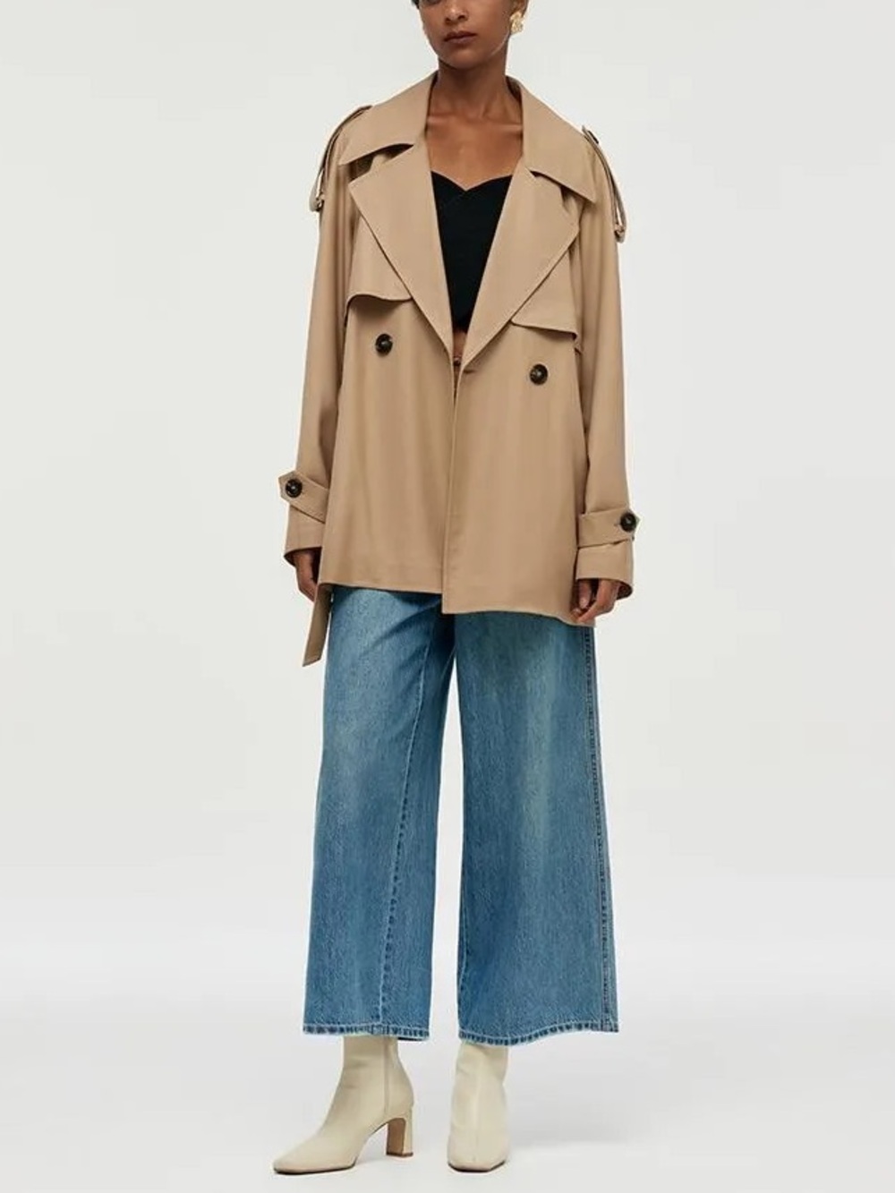 Goelia Wool Cropped Trench Coat With Belt